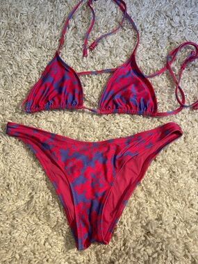 Aritzia Pink and Blue Floral Tie Bikini Set